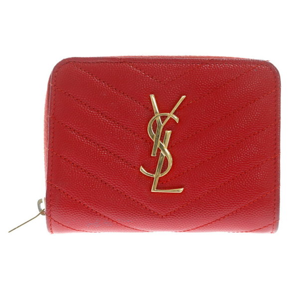 Saint Laurent Wallet Red Monogram Zip PARIS Bifold - Picture 1 of 5